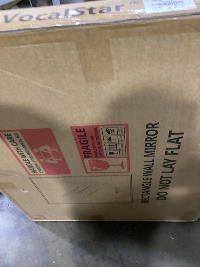 Condition photo showing As Is for VocalStar Black Metal Framed Bathroom Mirror for Wall, 28 x 36 Inch Square Corner Rectangle Matte Bl