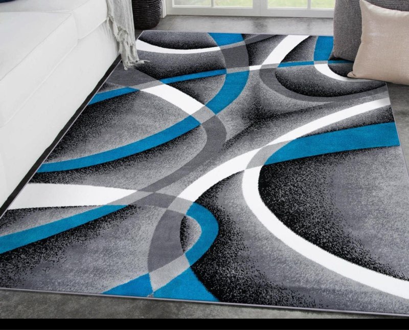 2305 Turquoise White Swirlss 3'11 x 5'4 Modern Abstract Area Rug Carpet
