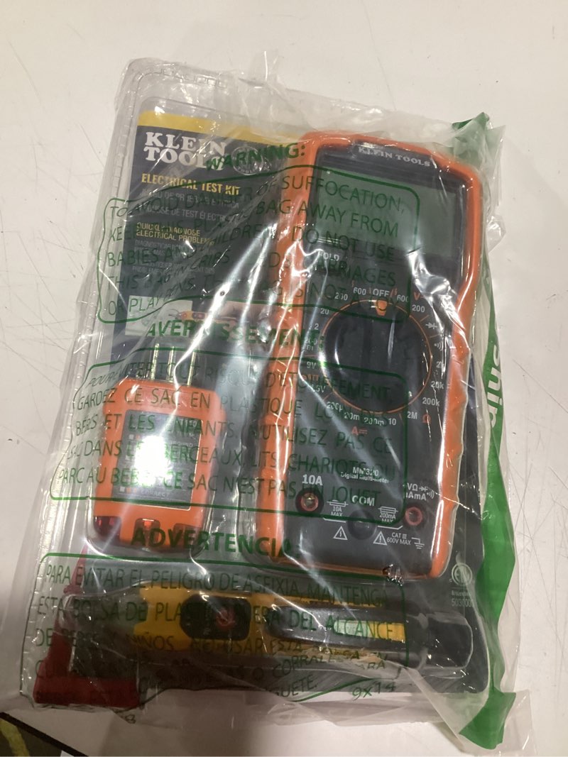 Condition photo showing Good Condition for Klein Tools 69149P Electrical Test Kit with Digital Multimeter, Non-Contact Voltage Tester and Electrical Outlet Tester, Leads and Batteries