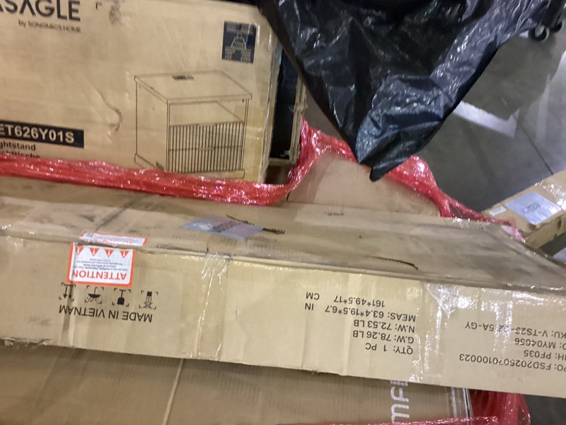 Condition photo showing As Is for Furmax Fireplace TV Stand for Up to 65 Inches TVs, Farmhouse Entertainment Center with Grooved Barn Doors, Rustic Media Console Table with Storage Cabinets for Living Room (Grey Wash)