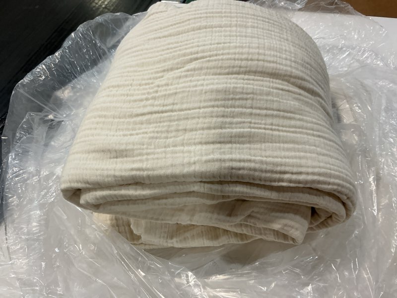 Condition photo showing As Is for organic cotton gauze blanket, king/cal king, undyed