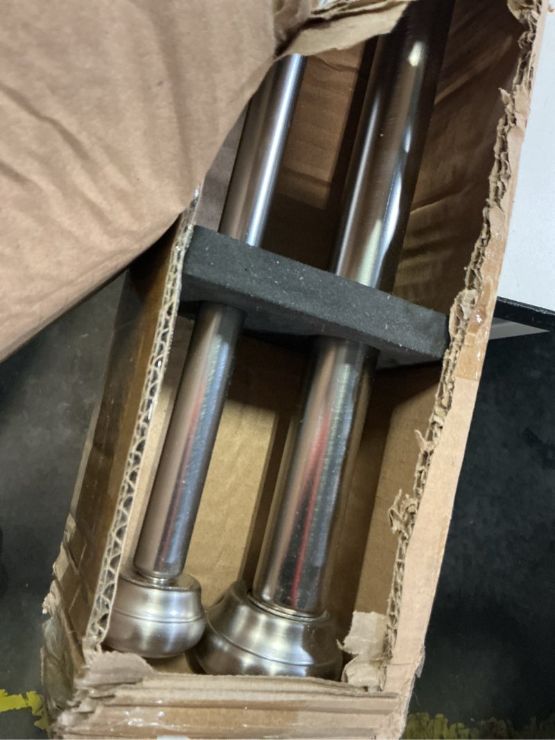 Condition photo showing As Is for modern double curtain rods, matte nickel curtain rod 36-72 inch length drapery rods with simple decorative end caps 1 inch front and 5/8 inch diameter back dual curtain rod telescoping window rods matte nickel 36-72"