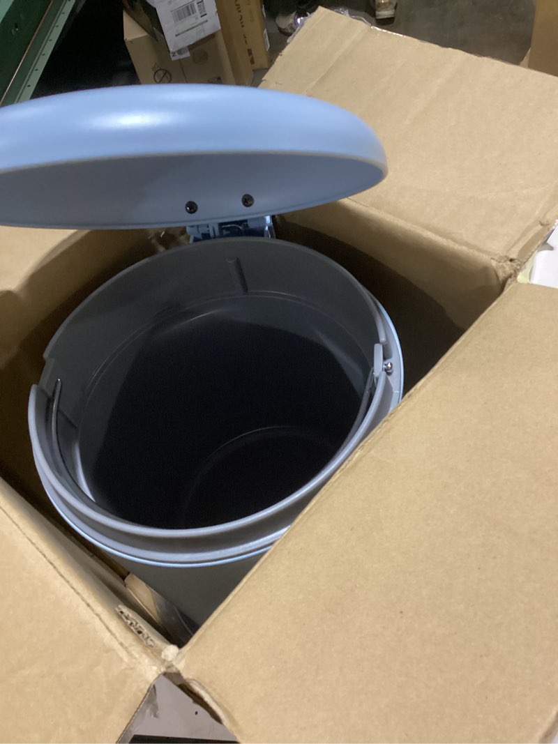 Condition photo showing Good Condition for Glad Small Trash Can, 1.2 Gallon | Round Stainless Steel Garbage Bin with Soft Close Lid & Step Foot Pedal | Metal Waste Basket with Removable Inner Bucket, Blue