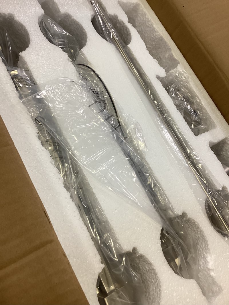 Condition photo showing New/Like New for 28" brushed nickel chandeliers 6-light dining room lights silver modern farmhouse pendant lighting over table hanging ceiling light fixtures with crystal glass shades for kitchen island, living room