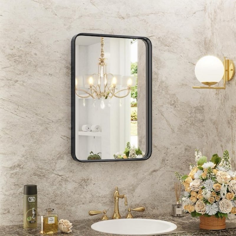 FIRNEWST Modern 30 in. W x 22 in. H Rectangle Black Framed Bathroom