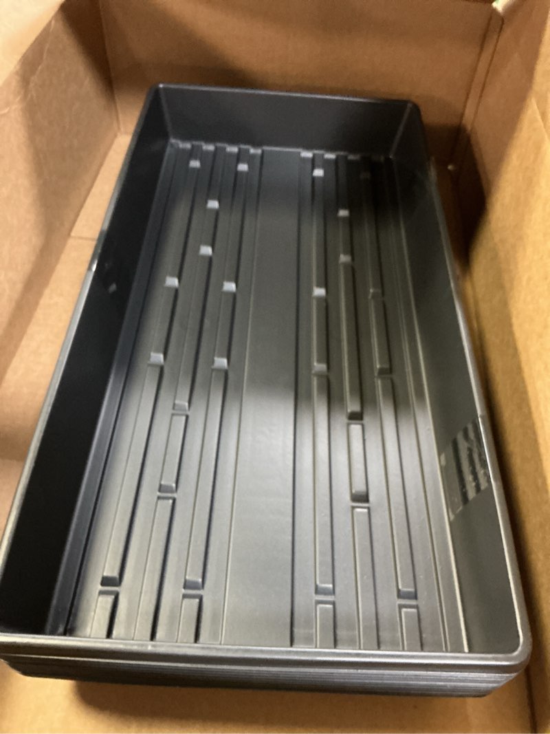 Condition photo showing Good Condition for 10 plant growing trays (no drain holes) - 20" x 10" - perfect garden seed starter grow trays: for seedlings, indoor gardening, growing microgreens, wheatgrass & more - soil or hydroponic black no drain holes