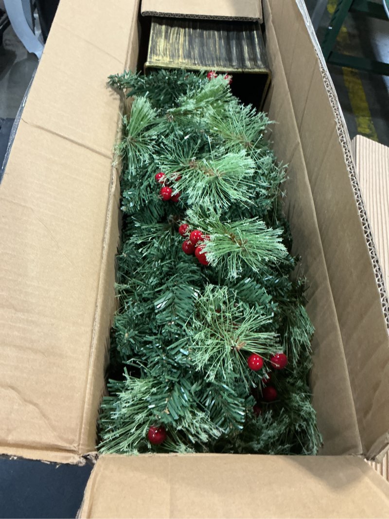 Condition photo showing As Is for joyhalo 4ft outdoor christmas trees for porch with 80 warm white and multicolor led lights, pre-lit potted christmas tree with pvc branches pine needles berries for christmas decoration