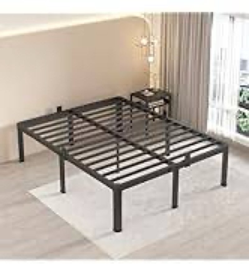 (Different color )MAF 18 Inch Full Size Bed Frame White with Round Corner Legs Mattress Slide Stopper No Box Spring Ne