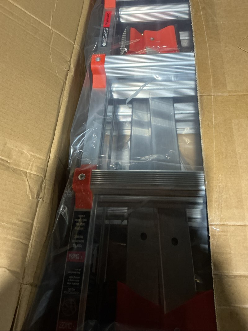 Condition photo showing New/Like New for Ladder, A Frame 4 Step Ladder Extension, 12 FT Anti-Slip Multi Position Ladder, Storage Folding Ladder, 330 lbs Security Load Telescoping Aluminum Ladders for Stairs Home Indoor Outdoor Roof 14FT Silver