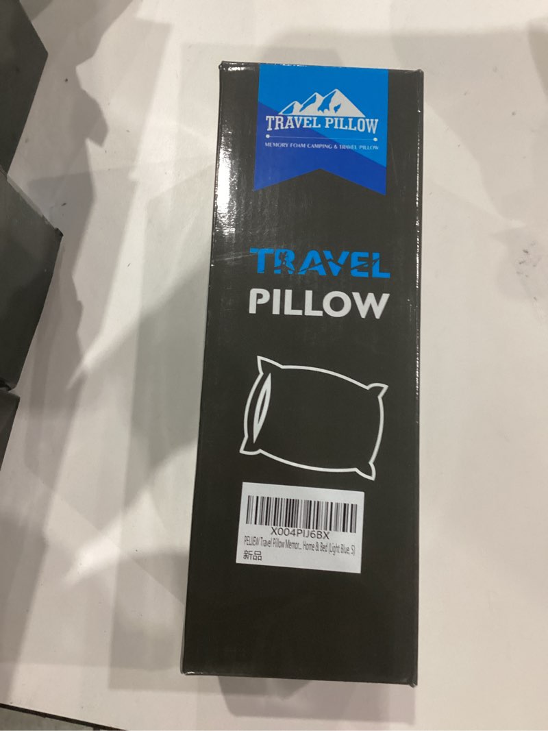 Condition photo showing New/Like New for Neck Pillow for Sleeping, Travel Pillow, Camping Pillow, Ergonomic Memory Foam Compressible Medium Firm, Ideal for Home, Bedroom, Office and Camping (Light Blue, S) Light Blue S-15.7x10x4/3 In