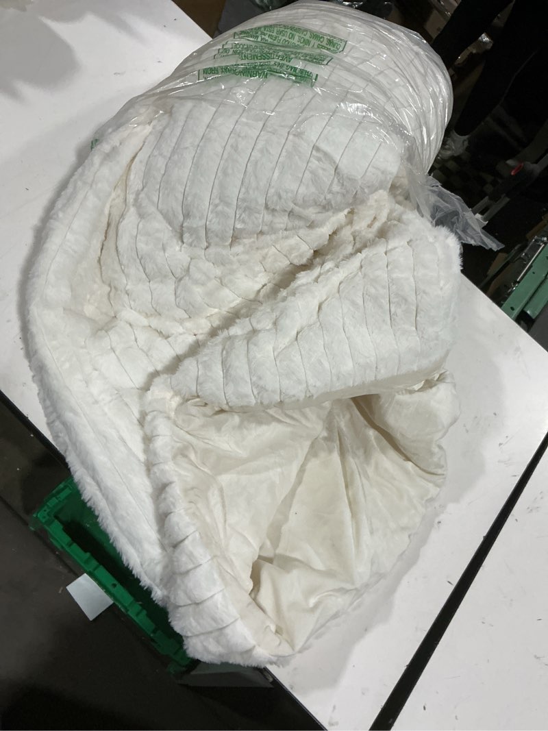 Condition photo showing Good Condition for cozy bliss faux fur throw blanket for couch, cozy warm plush striped blanket for sofa bedroom living room, 50 * 60 inches cream white