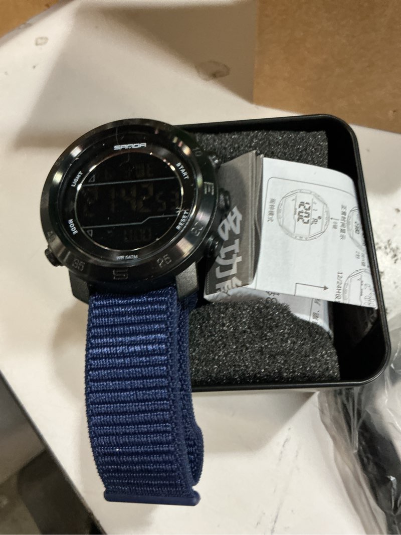 Condition photo showing New/Like New for findtime step counter watch no phone needed pedometer for walking mens women's digital watches with calories distance alarm countdown timer nylon strap blue black blue