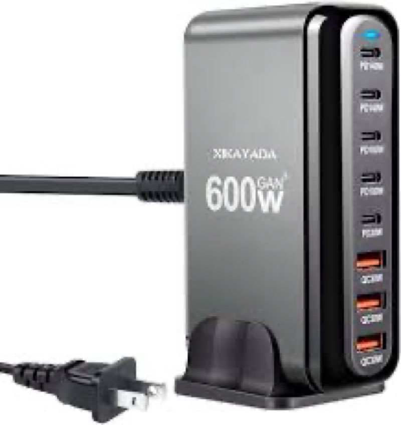 usb c charger 600w pd3.1 gan fast charger block 8-port fast charging station 140w/100w/30w ac adapte