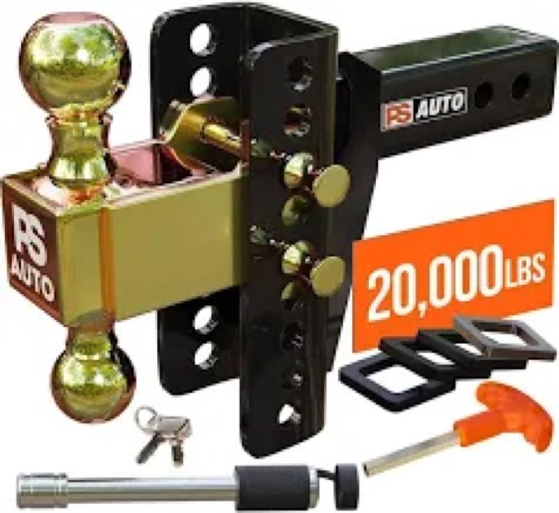 adjustable drawbar trailer hitch - 20,000 lbs, fits 2 and 2-5/16 inch balls, us gov tested & certifi