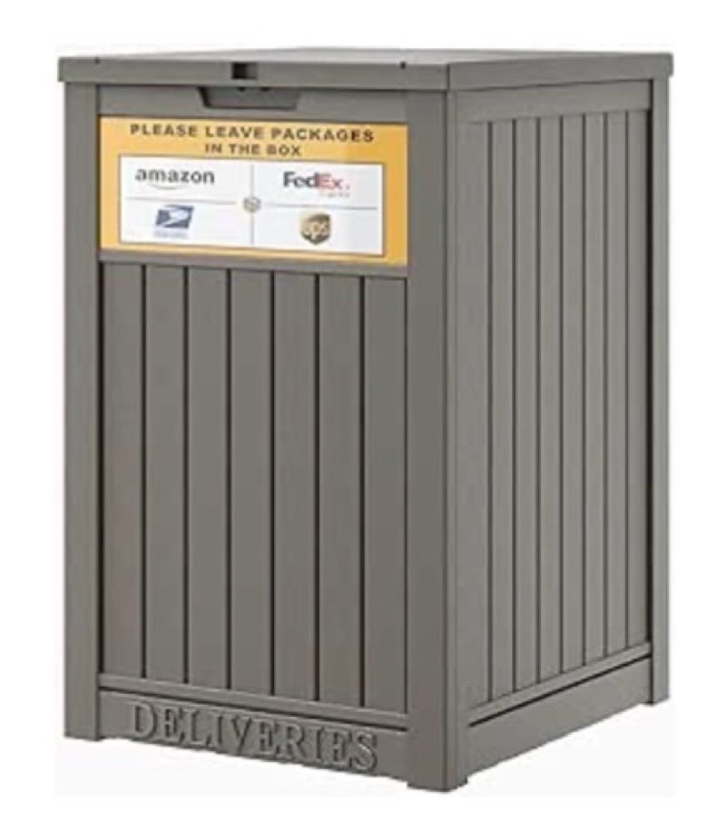 lhbgo package delivery box for outside with sign, 48 gallon storage with lockable secure, large doub