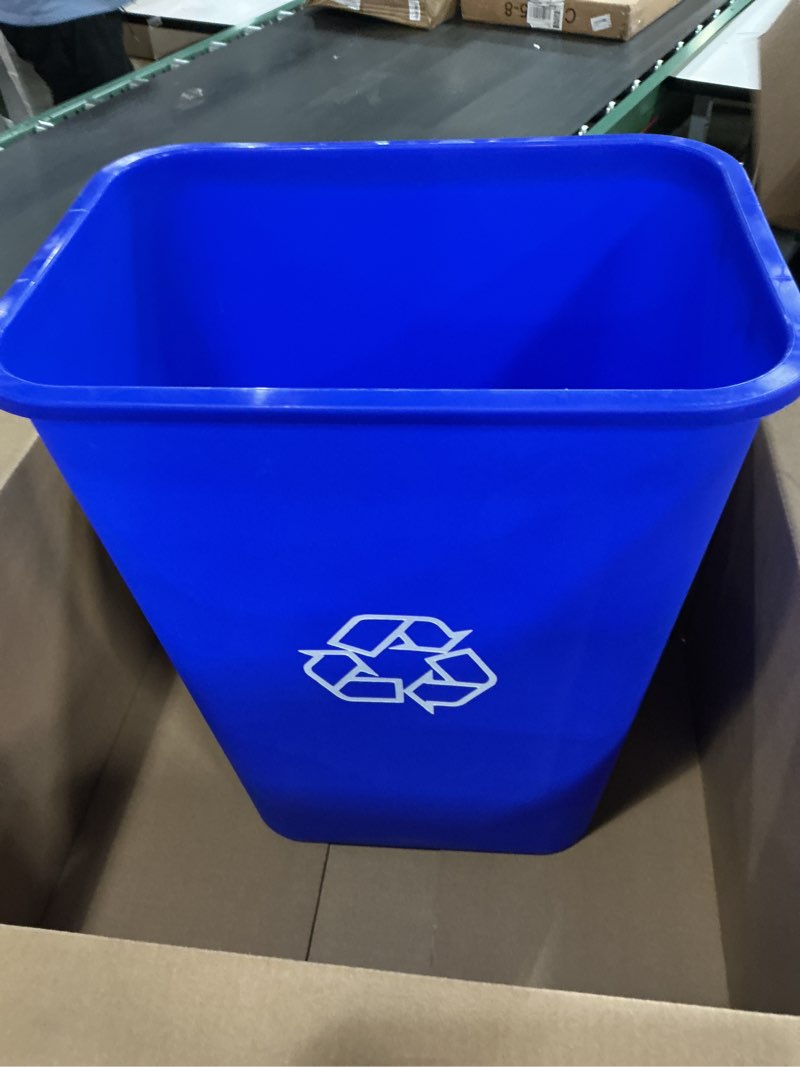 Condition photo showing Good Condition for Amazon Basics Trash Can, Rectangular Commercial Office Wastebasket, Recycle Logo, 10 Gallon (Pack of 1), Blue Blue 10 Gallon (Pack of 1)