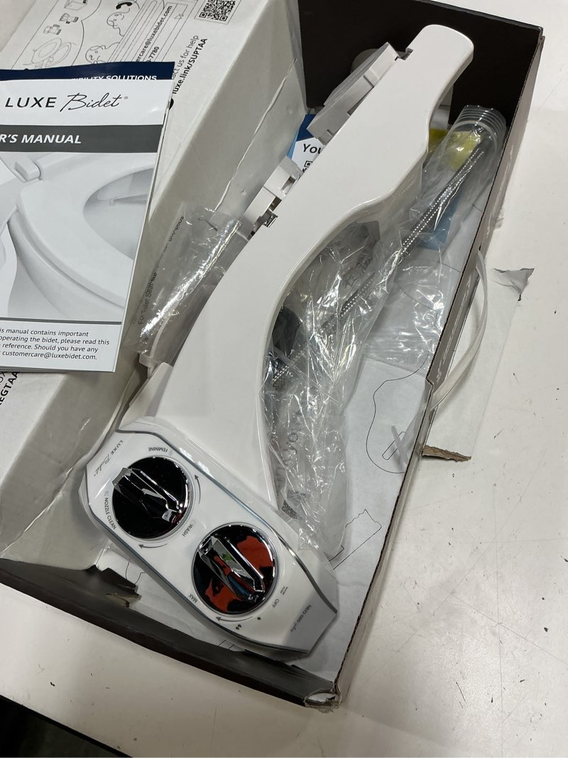 Condition photo showing As Is for luxe bidet neo 185 plus - only patented attachment for toilet seat, innovative hinges to clean, slide-in easy install, advanced 360° self-clean, dual nozzles, feminine & rear wash (chrome)