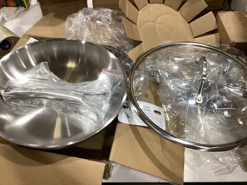 Condition photo showing Good Condition for vocvoi stainless steel pan, 12 inch with lid stainless steel frying pan, non toxic tri-ply skillet, pfoa&ptfe free, oven and dishwasher safe, induction compatible