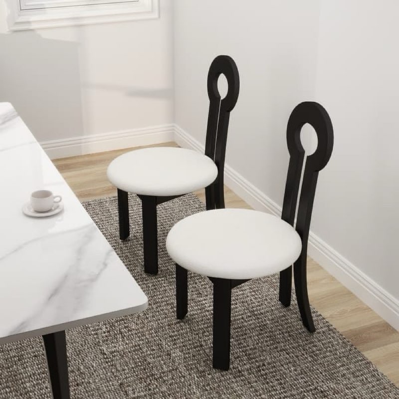 Tish Mid- Century Side Chair Dining Chairs, Solid Wood Legs,White lamb wool cushion, Fully Assembled Frame Color: Black