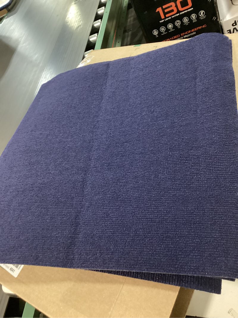 Condition photo showing Good Condition for 12Pcs Carpet Squares 24”x 24” Carpet Tiles Peel and Stick Non-Slip Self Adhesive Floor Tile DIY Reusable Waterproof Carpet for Gym Garage Tiles 24” x 24” 12 PC Dark Blue