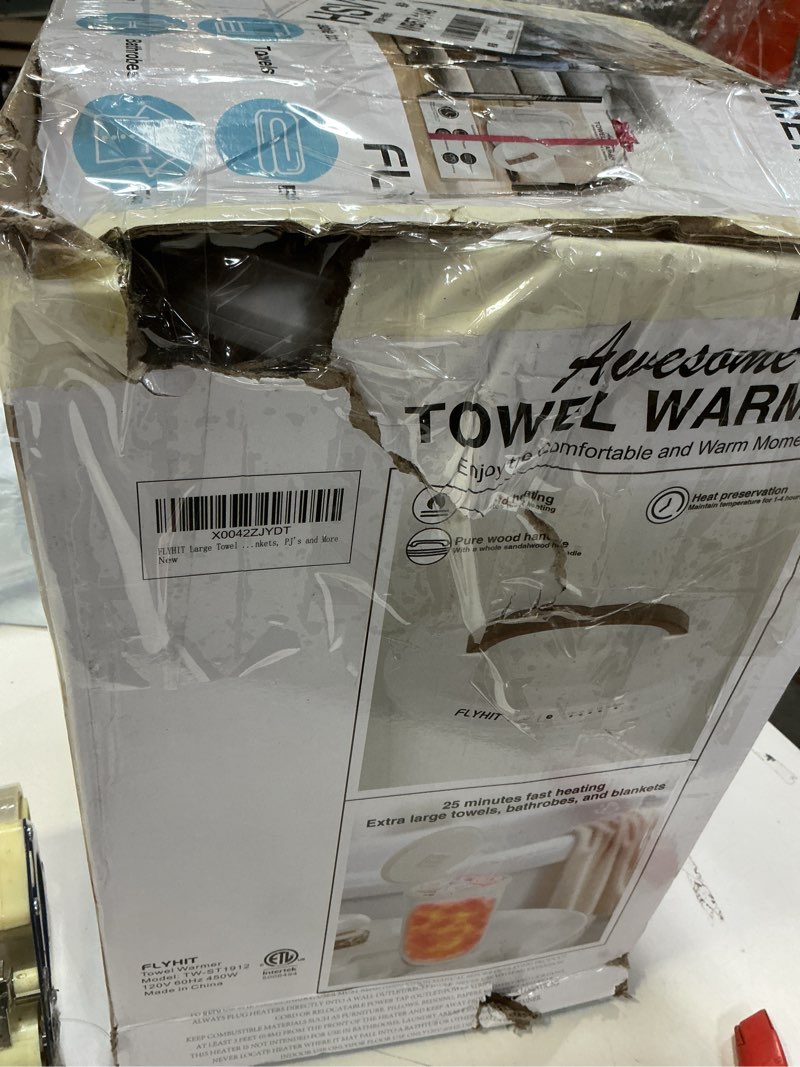 Condition photo showing Good Condition for Large Towel Warmer for Bathroom - Heated Towel Warmers Bucket, Wood Handle, Auto Shut Off, Fits Up to Two 40"X70" Oversized Towels, Bathrobes, Blankets, Best Ideal for Mother's Gifts Snow_white
