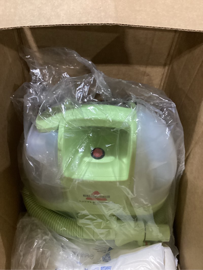 Condition photo showing As Is for not tested bissell little green mini portable carpet and upholstery deep cleaner, car/auto detailer, with hydrorinse self-cleaning tool and 4\" tough stain tool, tea green, 4075
