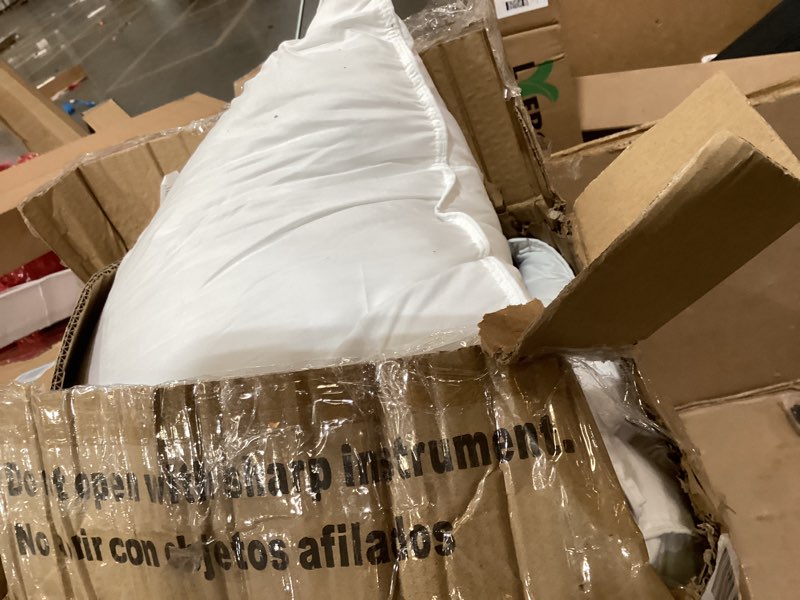 Condition photo showing As Is for serta down illusion soft hypoallergenic soft/medium bed pillows for side, stomach or back sleepers (2 pack), king, white white king soft/medium