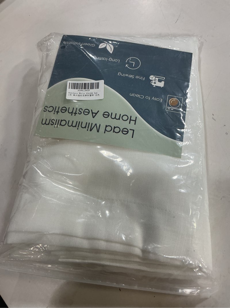 Condition photo showing New/Like New for Hokibero 204 Inch White Linen Curtains for Living Room 2 Story Window Back Tab Natural Linen Curtains Custom Made Semi Sheer Light Filtering Drapes for Tall Floor Ceiling 17FT (Snow White 1 Panel) White 52"W x 204"L (Pack of 1)