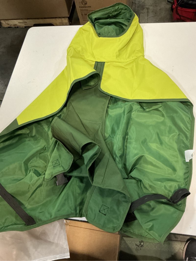 Condition photo showing As Is for BRKURLEG Dog Raincoat for Small Medium and Large Dogs Waterproof Dog Rain Jacket Adjustable Hooded Dogs Raincoat Pet Rain Coat Poncho with Leash Hole, Reflective Strip, Green, XXL XXL(Back Length23.6") Green