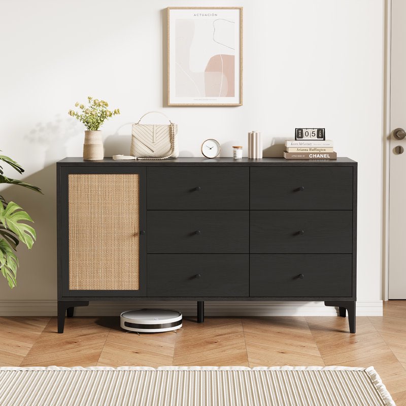 Boaventura Rattan Six-Drawer One-Door Storage TV Cabinet