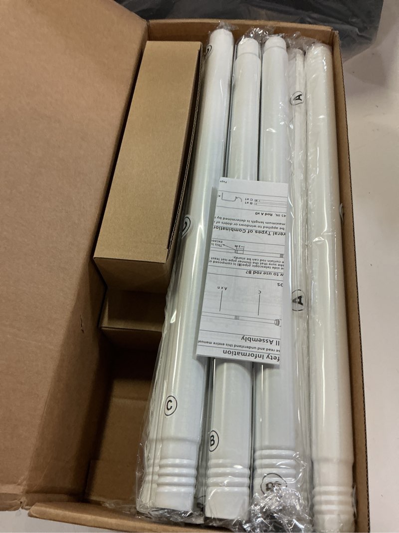 Condition photo showing New/Like New for 1” diameter curtain rods itself is 30 to 144 inch 2 pack fit 30-142 inch, 66 to 120 inch window with heavy duty adjustable rod matte white splicing metal extra long curtain rod for windows white 30-144"/2 pack