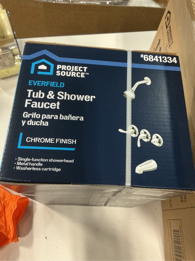 Condition photo showing New/Like New for project source everfield polished chrome 3-handle single function 3.15-in round bathtub and shower
