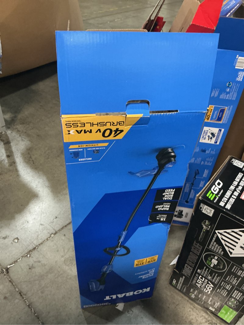 Condition photo showing New/Like New for kobalt gen4 40-volt 15-in straight shaft battery string trimmer 4 ah (battery and charger included)
