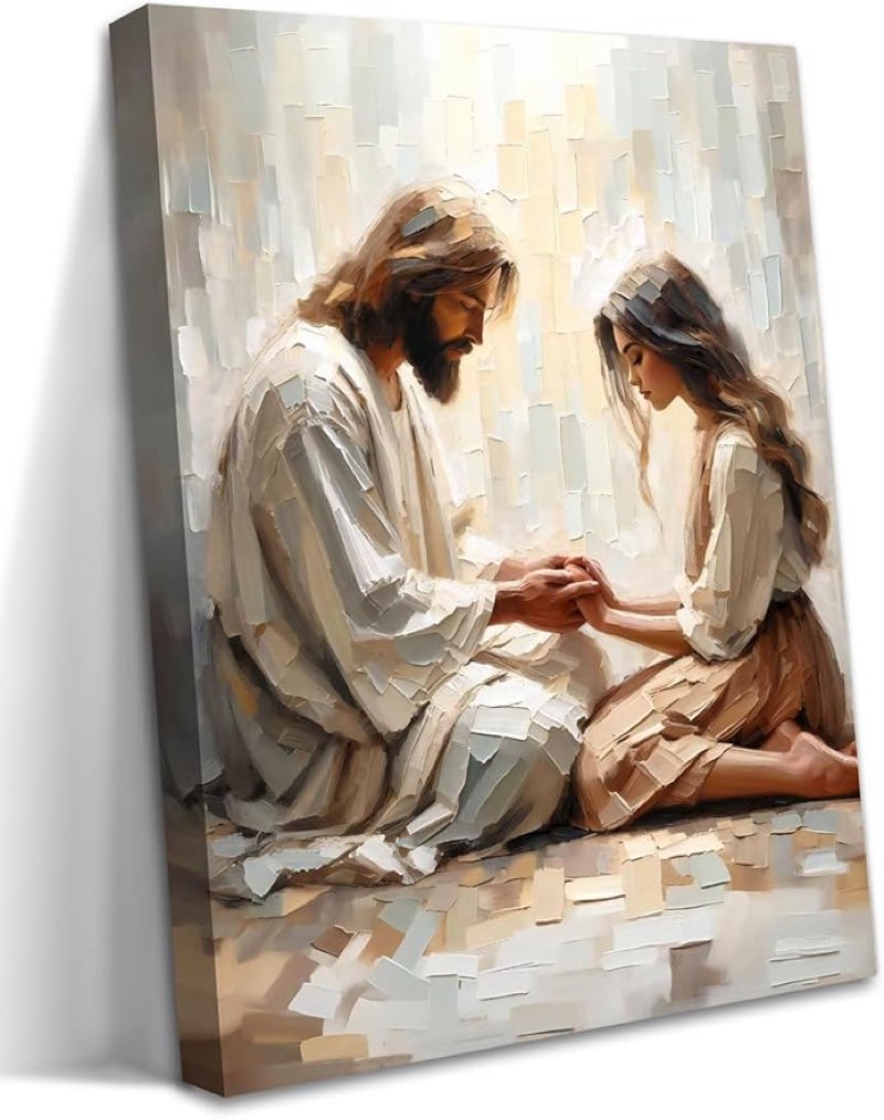 Jesus Christ 3D Textured Wall Art, Christian Sandstone Wall Decor Painting, Jesus and Gril Praying P