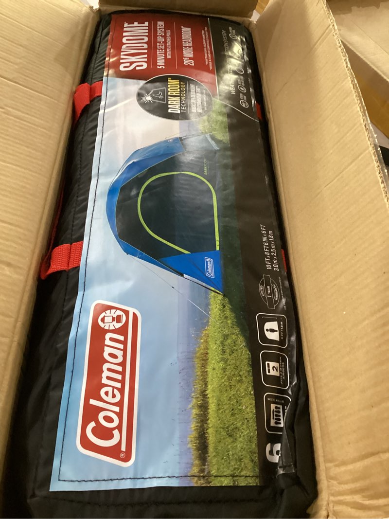 Condition photo showing Good Condition for coleman skydome dark room camping tent with screen porch & 5-minute setup, weatherproof tent blocks 90% of sunlight, rainfly & carry bag included, made of pfas-free materials