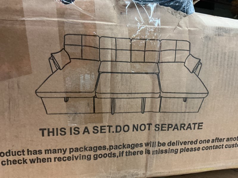 Condition photo showing As Is for (incomplete) (similar) aiho sectional sleeper sofa, 84 inch pull out couch with adjustment backrest & ottoman, convertible sectional couch bed for living room, guest room, dark grey 3 seater