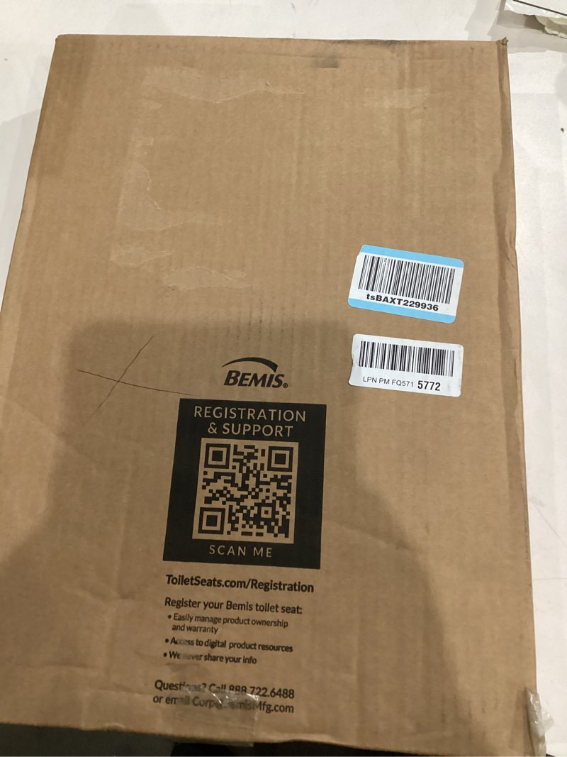 Condition photo showing As Is for Mayfair Cassel Slow Close Toilet Seat, Easy Clean, Non Slip Premium Wood Seat, Easy Install, Made in USA, Elongated, White Elongated 1 - Toilet Seat