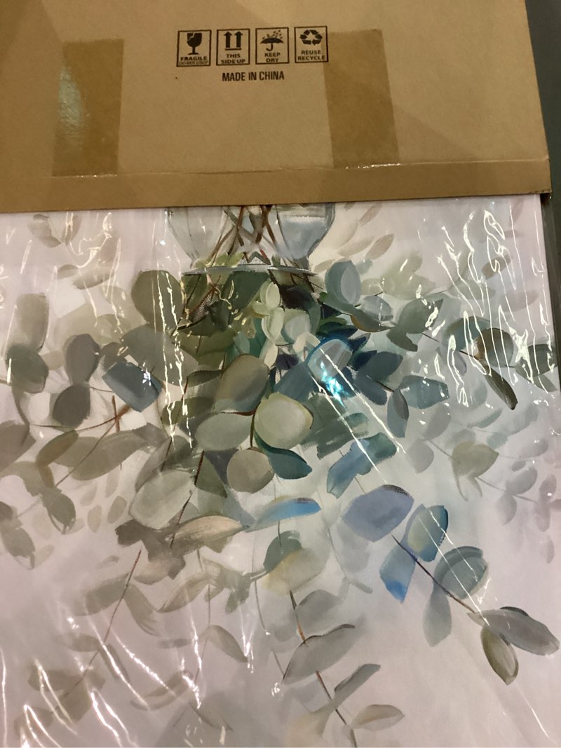 Condition photo showing As Is for OWNANRTHM Eucalyptus Canvas Wall Art Botanical Wall Art Eucalyptus Pictures for Bathroom Plant Poster Vintage Eucalyptus Flower Herb Rustic Jar Painting for Living Room Bathroom Wall Framed 16X20 inch 20"L x 16"W Eucalyptus Wall Art