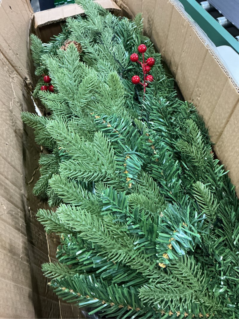 Condition photo showing As Is for gfilay 4ft battery powered pre lit christmas tree | potted mixed pine tree with 100 led lights, timer, red berries and planter for front porch indoor outdoor holiday decor