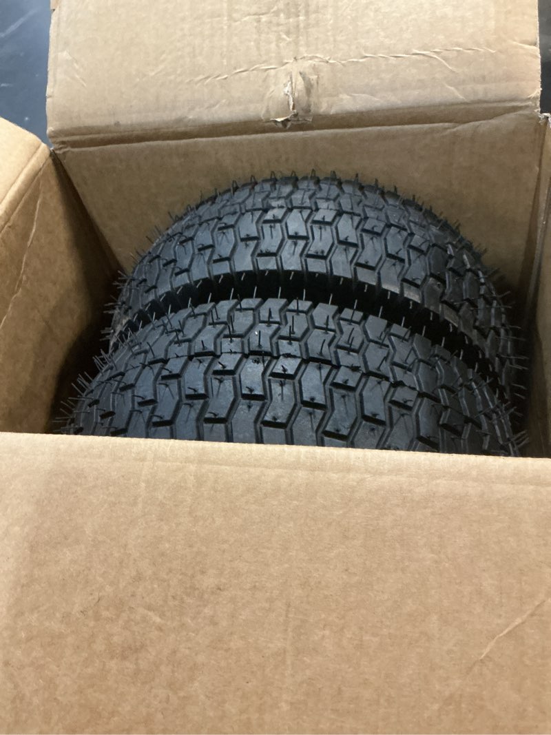 Condition photo showing Good Condition for 13x5.00-6 tire and wheel, set of 2 rubber pneumatic riding lawn mower tires, heavy duty lawn mower wheels with 3/4" bushings and 6.6" centered hub, tractor & lawnmower tires