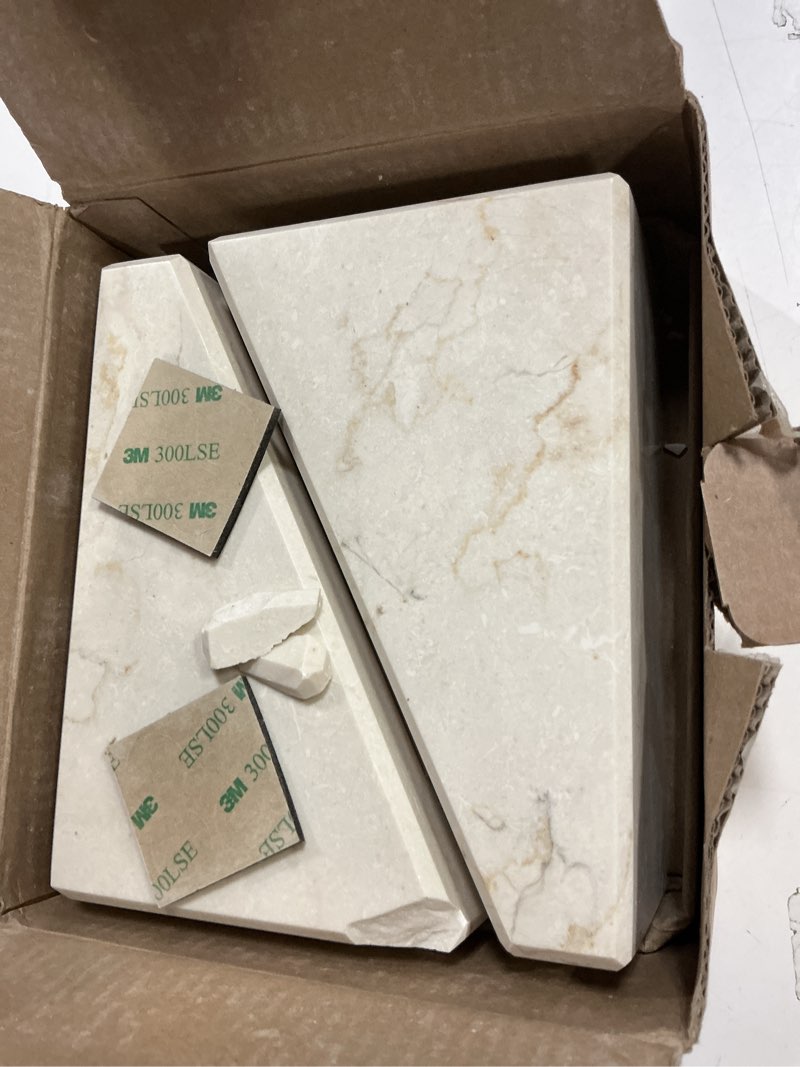 Condition photo showing As Is for Koville Marble Bookends for Shelves, Large Bookends for Heavy Books, Non-Slip Heavy Duty Book Stopper for CD/Movies, Aesthetic Decorative Bookends for Shelves Table Home Decor(Beige) Trapezoid-beige