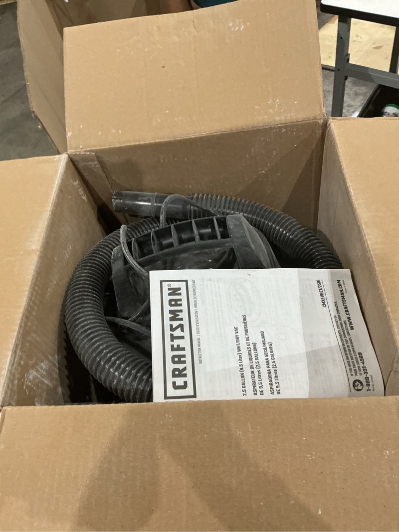 Condition photo showing As Is for craftsman cmxevbe17250 2.5 gallon 2.5 peak hp wet dry vac, portable shop vacuum wet and dry with filter bag, hose and attachments for cleaning in the home