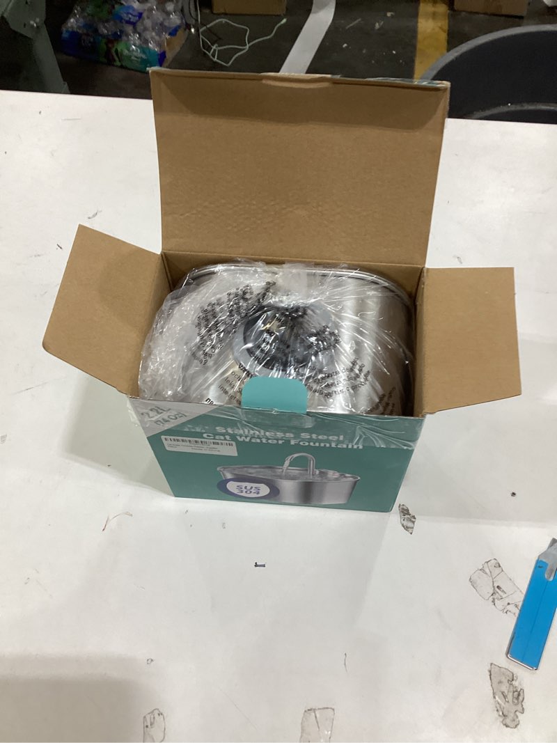 Condition photo showing New/Like New for Cat Water Fountain Stainless Steel: Pet Fountains for Cats/Dog Indoor Automatic Waterer Bowls for Drinking Small Animal Water Dispenser Metal Pets Watering Faucet Bottle Auto Kitty Watering Supplies 74oz/2.2L Cat Fountain + 3 Filters