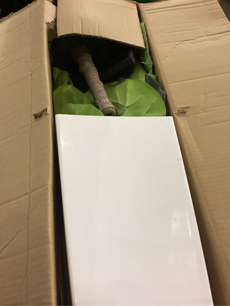 Condition photo showing Good Condition for Fiddle Leaf Fig Tree Artificial 5FT - Faux Fiddle Leaf Fig Tree with White Tall Planter - Fake Fig Tree with Fig Leaves - Artificial Tree for Indoor Outdoor House Home Office Decor