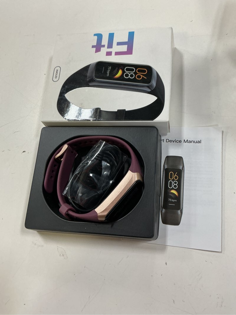 Condition photo showing New/Like New for fitness tracker with 24/7heart rate, blood pressure, sleep tracking, calorie, activity tracker with 1.1" amoled color screen, waterproof step tracker for android iphones women men bordeaux