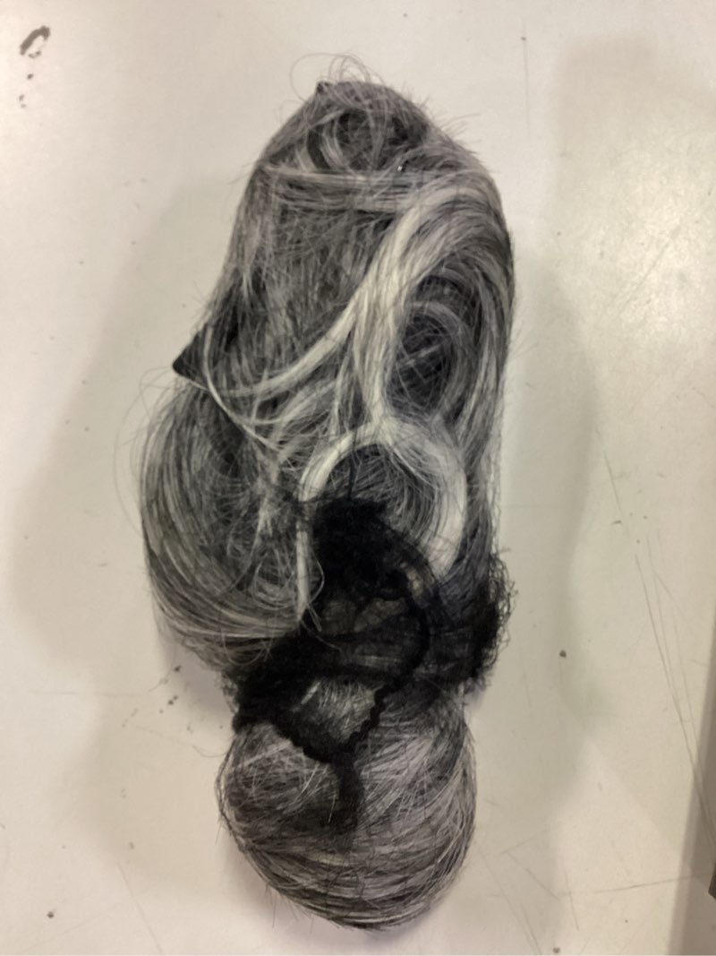 Condition photo showing Good Condition for FESHFEN Claw Clip Short Ponytail Extensions - DIY Bendable Metals Fluffy Messy Bun Hair Piece Straight Synthetic Hairpieces Ponytail Extension for Women, Black Gray and White Tips 1B/171T60# Black Gray and White Tips