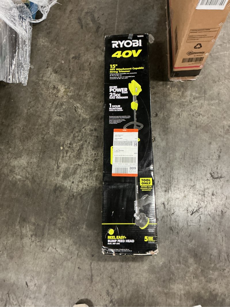 Condition photo showing New/Like New for ryobi 40v 15 in. expand-it cordless battery attachment capable string trimmer (tool only)