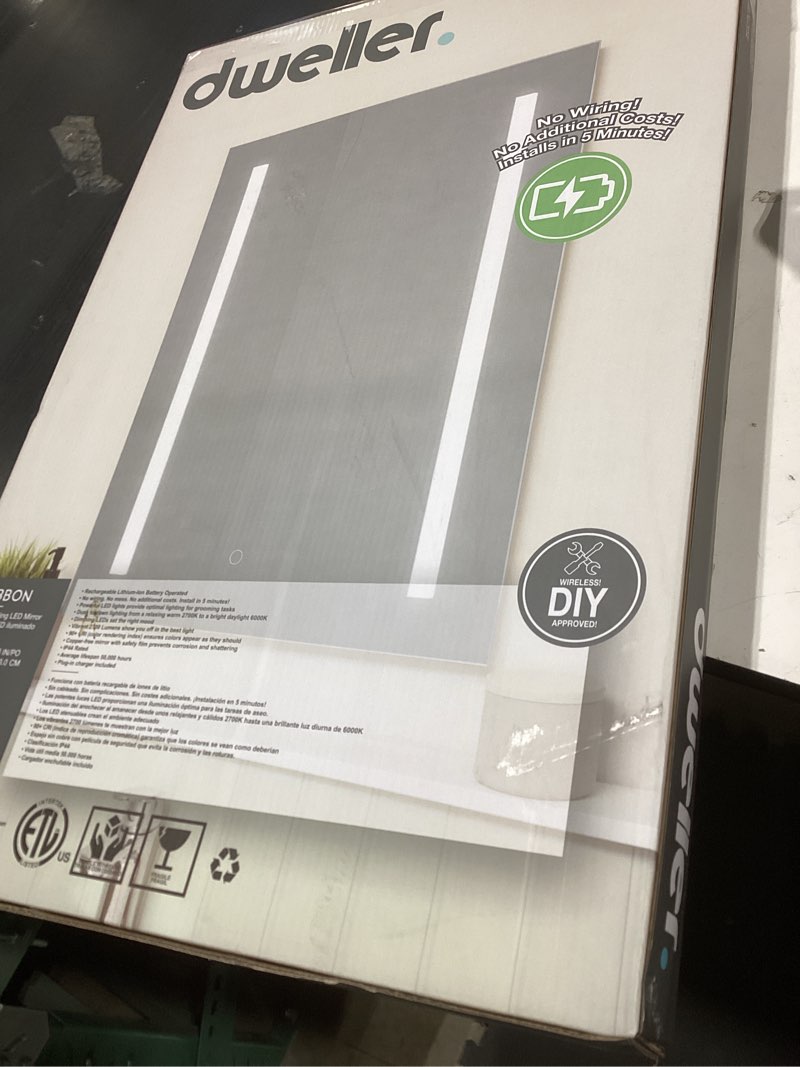 Condition photo showing As Is for 20 in. W x 30 in. H Rectangular Aluminum Medicine Cabinet with Mirror Lights, Anti-Fog,Left Soft Close Door,BLUM Hinge