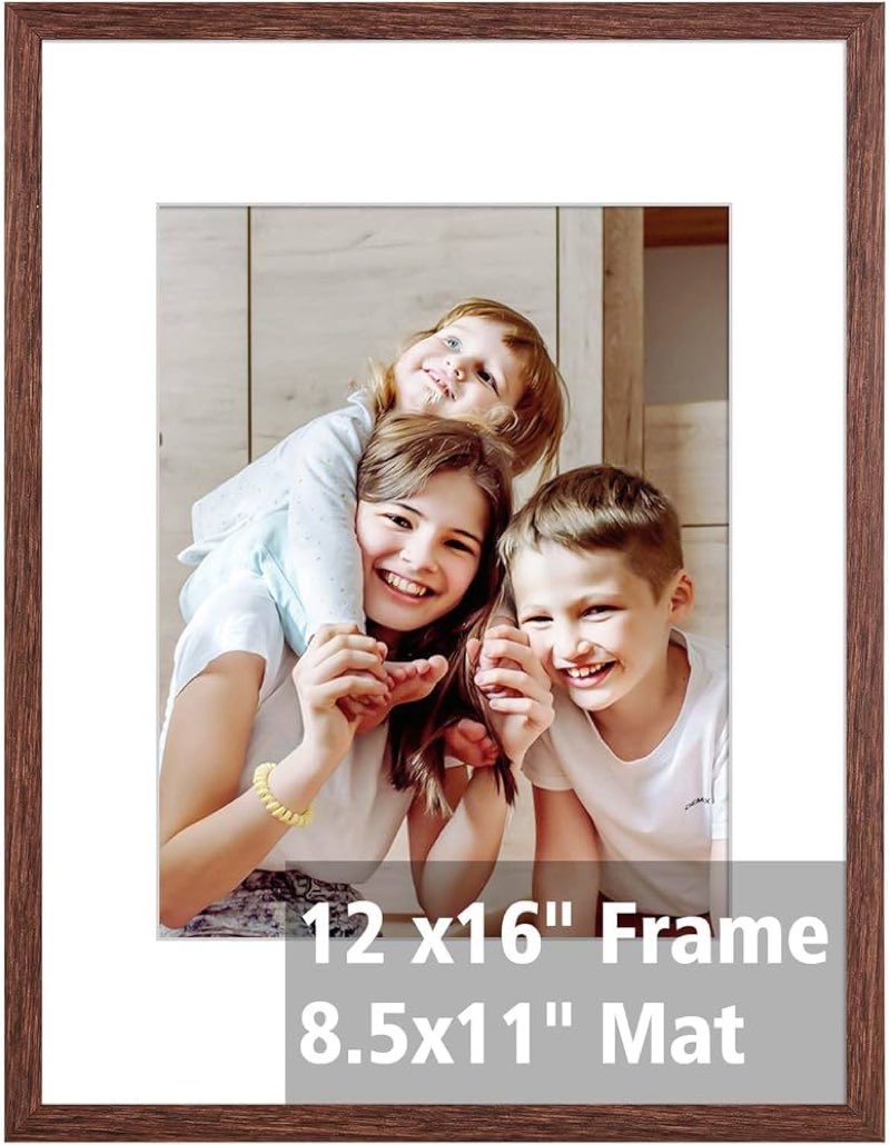 Gaevuian 12x16 frame,Distressed Farmhouse Wood Pattern 12 x16 frame with mat 8x12,Horizontal and Ver