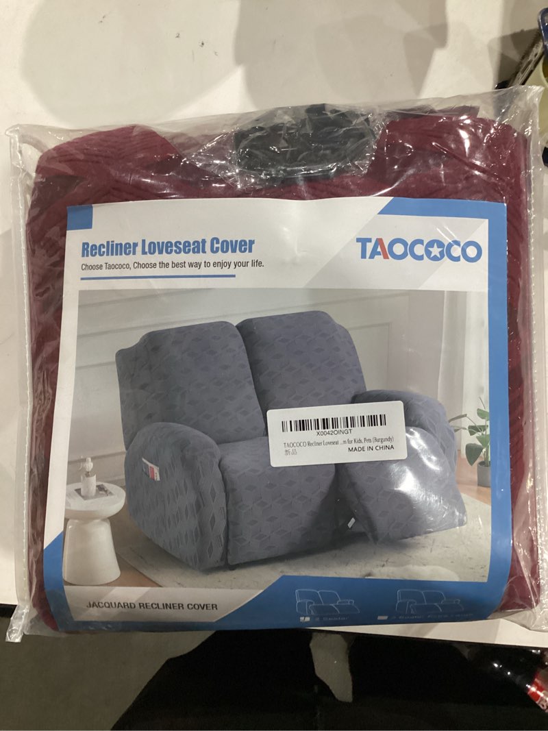 Condition photo showing New/Like New for TAOCOCO Recliner Loveseat Cover, Stretch Jacquard Reclining Loveseat Cover Furniture Protector Sofa Slipcovers 2 Seat Recliner Covers with Elastic Bottom for Kids, Pets (Burgundy) Burgundy 2 Seater